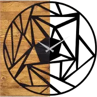 Opviq , model Wooden- TNL1136, notenhoutkleur, zwart, wandklok, 60 x 3 x 58 cm, 100% hout (dikte: 3 cm) / metaal