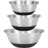 King Black Steel kom-set, met siliconen bodem, roestvrij staal, zilverkleurig/zwart, 3 stuks