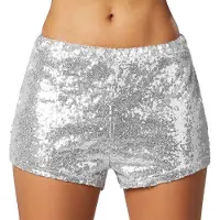 Dressforfun Pailletten-short zilver S - verkleedkleding kostuum halloween verkleden feestkleding carnavalskleding carnaval feestkledij partykleding - 303891