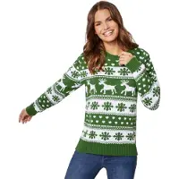 Dressforfun Kersttrui wintertoverpracht groen-wit voor vrouwen XL - verkleedkleding kostuum halloween verkleden feestkleding carnavalskleding carnaval feestkledij partykleding - 303343