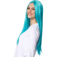 TecTake dressforfun - Pruik lang haar glad turkoois - verkleedkleding kostuum halloween verkleden feestkleding carnavalskleding carnaval feestkledij partykleding - 303636