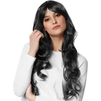 TecTake dressforfun - Pruik lang haar lokken zwart - verkleedkleding kostuum halloween verkleden feestkleding carnavalskleding carnaval feestkledij partykleding - 303626