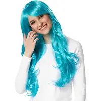 Dressforfun Pruik lang haar lokken turkoois - verkleedkleding kostuum halloween verkleden feestkleding carnavalskleding carnaval feestkledij partykleding - 303629