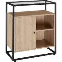 TecTake Ladekast met Glazen Oppervlak - 70x 38x 80,5 cm - Industrieel Design - Houten Dressoir met Zwart Metalen Frame
