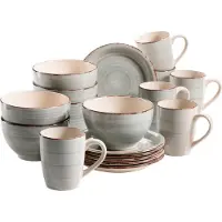 MÄSER LUMACA 18-delig ontbijtservies in grijs - compleet servies voor 6 personen met borden, kommen en mokken - keramisch serviesset voor dagelijks gebruik en speciale gelegenheden