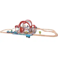 Hape Het grote stadsstation van | Treinstation-set voor fantasierijk spel, gemaakt van hout en met een projector en recorder | Voor kinderen