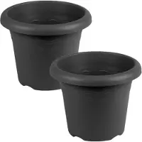 Hega hogar Set van 2x stuks antraciet grijze ronde plantenpotten/bloempotten kunststof diameter 18 cm - Plantenpotten