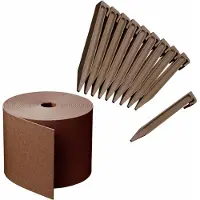 Nature Kunststof grasrand / borderrand taupe bruin inclusief 20x grondpennen 10 m x 15 cm