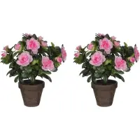Mica Decorations Kunstplant - 3x - Azalea - groen/lichtroze - 27 cm - Met mooie bloemen