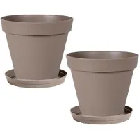 Eda Set van 4x stuks bloempotten Toscane kunststof taupe D30 x H26 cm inclusief onderschalen D23 cm - Plantenpotten set