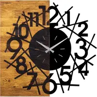 Opviq , Houten Klok 26, Wandklok, Notenhout, Metaal, 59 x 58 x 3 cm