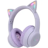 IMoshion Draadloze Kinderkoptelefoon LED Light Cat Ear - Decibelbegrenzer - Met AUX kabel - Lavender Lilac