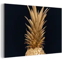 MuchoWow Wanddecoratie Metaal - Aluminium Schilderij Industrieel - Ananas - Goud - Verf - Zwart - Fruit - Luxe - 90x60 cm - Dibond - Foto op aluminium - Industriële muurdecoratie - Voor de woonkamer/slaapkamer