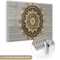 MuchoWow Glasschilderij 180x120 cm - Schilderij acrylglas - Mandala - Bloem - Goud - Luxe - Bohemian - Foto op glas - Schilderijen