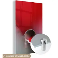 MuchoWow Glasschilderij - Water - Rood - Wit - Abstract - Schilderij glas - Wanddecoratie - 20x30 cm - Foto op glas - Glazen plaat