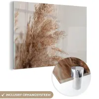 MuchoWow Glasschilderij 30x20 cm - Schilderij acrylglas - Gras - Planten - Natuur - Pampasgras - Foto op glas - Schilderijen