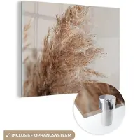 MuchoWow Glasschilderij 80x60 cm - Schilderij acrylglas - Gras - Planten - Natuur - Pampasgras - Foto op glas - Schilderijen