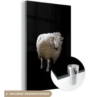 MuchoWow Glasschilderij 120x180 cm - Schilderij acrylglas - Schaap - Boerderijdieren - Zwart - Foto op glas - Schilderijen
