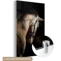 MuchoWow Glasschilderij 40x60 cm - Schilderij acrylglas - Paarden - Halster - Zwart - Foto op glas - Schilderijen