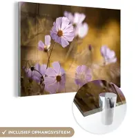 MuchoWow Glasschilderij - Bloemen - Roze - Botanisch - Natuur - Schilderij glas - Foto op glas - Wanddecoratie - 120x80 cm - Glazen schilderij - Muurdecoratie