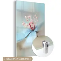 MuchoWow Glasschilderij - Bloemen - Blauw - Rood - Botanisch - Natuur - Glazen plaat - 40x60 cm - Muurdecoratie - Foto op glas - Schilderij glas