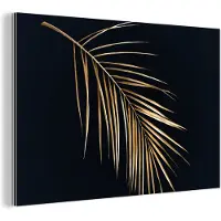 MuchoWow Wanddecoratie Metaal - Aluminium Schilderij Industrieel - Planten - Goud - Zwart - Bladeren - Luxe - 180x120 cm - Dibond - Foto op aluminium - Industriële muurdecoratie - Voor de woonkamer/slaapkamer