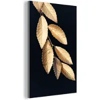 MuchoWow Wanddecoratie Metaal - Aluminium Schilderij Industrieel - Bladeren - Zwart - Goud - Luxe - Planten - 20x30 cm - Dibond - Foto op aluminium - Industriële muurdecoratie - Voor de woonkamer/slaapkamer