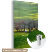 MuchoWow Glasschilderij - Landschap - Groen - Huis - Bomen - Foto op glas - 80x120 cm - Schilderij glas - Wanddecoratie