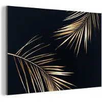 MuchoWow Wanddecoratie Metaal - Aluminium Schilderij Industrieel - Bladeren - Planten - Goud - Zwart - Luxe - 180x120 cm - Dibond - Foto op aluminium - Industriële muurdecoratie - Voor de woonkamer/slaapkamer