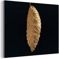 MuchoWow Wanddecoratie Metaal - Aluminium Schilderij Industrieel - Bladeren - Zwart - Goud - Luxe - Natuur - 160x120 cm - Dibond - Foto op aluminium - Industriële muurdecoratie - Voor de woonkamer/slaapkamer