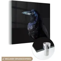 MuchoWow Glasschilderij 20x20 cm - Schilderij acrylglas - Vogel - Dieren - Zwart - Foto op glas - Schilderijen