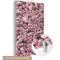 MuchoWow Glasschilderij 20x30 cm - Schilderij acrylglas - Bloemen - Rozen - Natuur - Roze - Botanisch - Foto op glas - Schilderijen