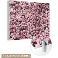 MuchoWow Glasschilderij 160x120 cm - Schilderij acrylglas - Bloemen - Rozen - Natuur - Roze - Botanisch - Foto op glas - Schilderijen