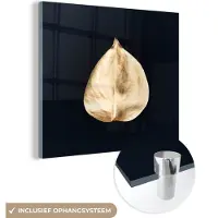 MuchoWow Glasschilderij 20x20 cm - Schilderij acrylglas - Bladeren - Black en gold - Zwart - Goud - Luxe - Foto op glas - Schilderijen
