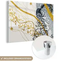 MuchoWow Glasschilderij 90x60 cm - Schilderij acrylglas - Abstract - Goud - Natuur - Kunst - Foto op glas - Schilderijen