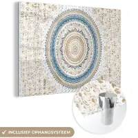 MuchoWow Glasschilderij 180x120 cm - Schilderij acrylglas - Mandala - Blauw - Bohemian - Wit - Design - Foto op glas - Schilderijen