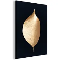 MuchoWow Wanddecoratie Metaal - Aluminium Schilderij Industrieel - Bladeren - Goud - Zwart - Planten - Luxe - 120x160 cm - Dibond - Foto op aluminium - Industriële muurdecoratie - Voor de woonkamer/slaapkamer