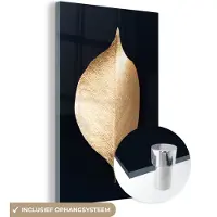 MuchoWow Glasschilderij 40x60 cm - Schilderij acrylglas - Bladeren - Goud - Zwart - Planten - Luxe - Foto op glas - Schilderijen