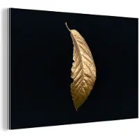 MuchoWow Wanddecoratie Metaal - Aluminium Schilderij Industrieel - Bladeren - Luxe - Goud - Zwart - Natuur - 150x100 cm - Dibond - Foto op aluminium - Industriële muurdecoratie - Voor de woonkamer/slaapkamer