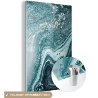 MuchoWow Glasschilderij 120x180 cm - Schilderij acrylglas - Edelstenen - Blauw - Natuur - Marmer - Abstract - Foto op glas - Schilderijen
