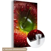 MuchoWow Glasschilderij - Appel - Rood - Water - Zwart - Schilderij glas - 60x90 cm - Muurdecoratie - Foto op glas