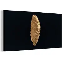 MuchoWow Wanddecoratie Metaal - Aluminium Schilderij Industrieel - Bladeren - Zwart - Goud - Luxe - Natuur - 160x80 cm - Dibond - Foto op aluminium - Industriële muurdecoratie - Voor de woonkamer/slaapkamer