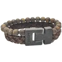 Josh Heren Leren Armband met Natuursteen Bruin | 24981-BRA