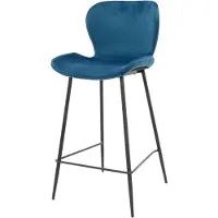 AnLi Style Barstoel velvet ronde buis - blauw velours (Blauw, 47x99x51cm)