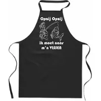 Mijncadeautje Keukenschort - Kookschort - BBQ schort - Cadeau - verjaardag en feest - zwart - 100% katoen - zwart - Opzij Opzij ik moet naar mijn - Vissen