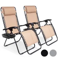 LifeGoods Opvouwbare Tuinstoelen - 2 Stuks - 30°-90° Verstelbaar - Metaal - Beige