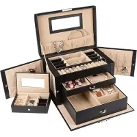 LifeGoods Sieradendoos XL - Juwelendoos - 20 Vakken - Zwart/Beige