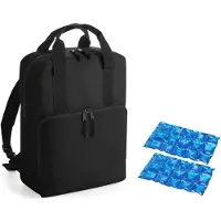Bagbase Koeltas rugtas/rugzak zwart met 2 stuks flexibele koelelementen 16 liter - Koeltas