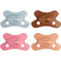 Difrax Natural Fopspeen - 0 tot 6 Maanden -Lichtblauw, Bruin, Roze, Oranje- 4 st. unisex