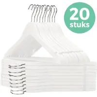 LifeGoods Kledinghangers - Met Broeklat - Hardhout - Wit - 20 Stuks